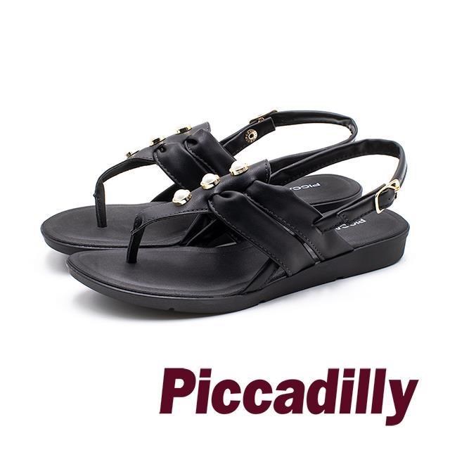 Piccadilly 時尚高雅 珍珠革質女涼鞋 -黑