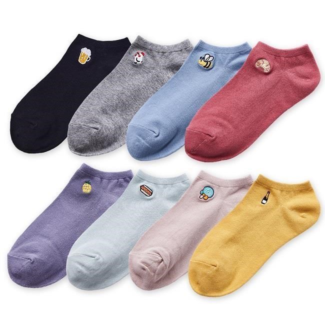 刺繡踝襪 台灣製船襪 短襪 電繡圖案短襪 款式隨機 6雙組GK-E101~E108