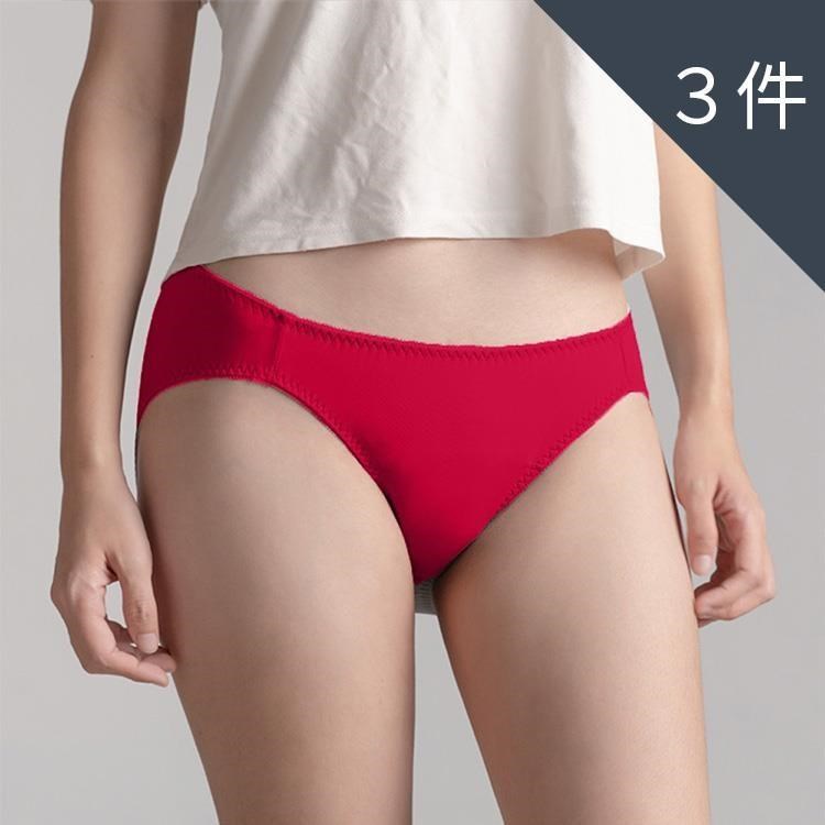 【Khoo】低腰三角白白褲＿吸收分泌物內褲(紅色三件組)