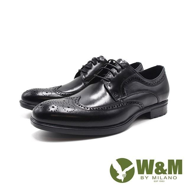 W&M(男)MD輕感菱形紋綁帶紳士皮鞋 男鞋-黑色(另有咖色)