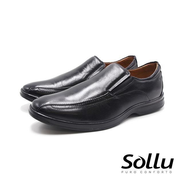 Sollu 巴西專櫃logo壓印雙線直套皮鞋 男鞋-黑
