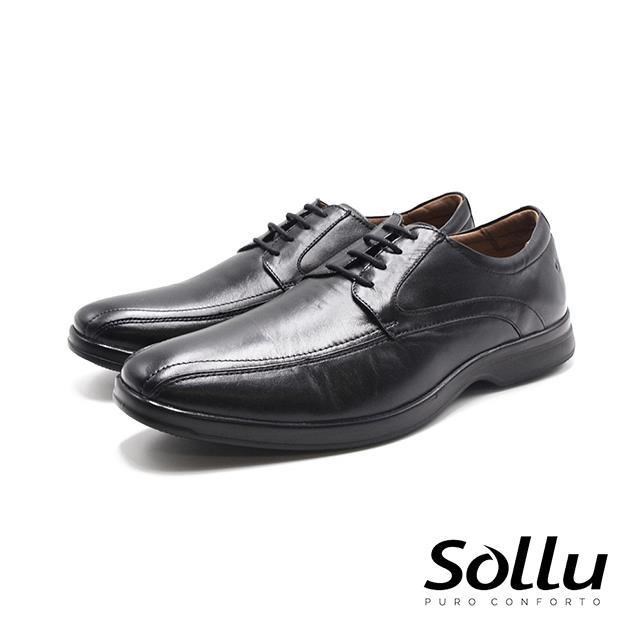 Sollu 巴西專櫃4孔雙線綁帶紳士皮鞋-黑