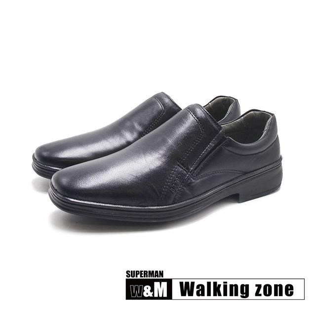 WALKING ZONE(男)SUPERMAN系列 方頭車縫紋減壓皮鞋 男鞋-黑色