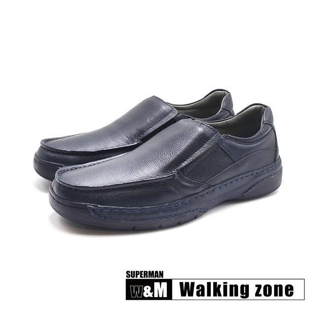 WALKING ZONE(男)SUPERMAN系列 牛皮彈力減壓皮鞋 男鞋-黑藍色