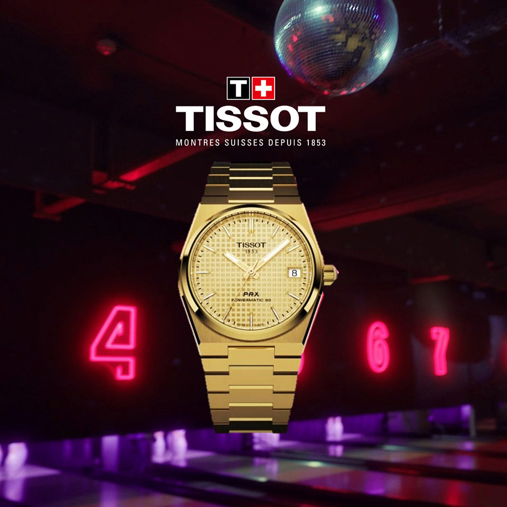 TISSOT 天梭錶 官方授權 PRX系列 70年代復刻機械錶-T1374073302100/金色