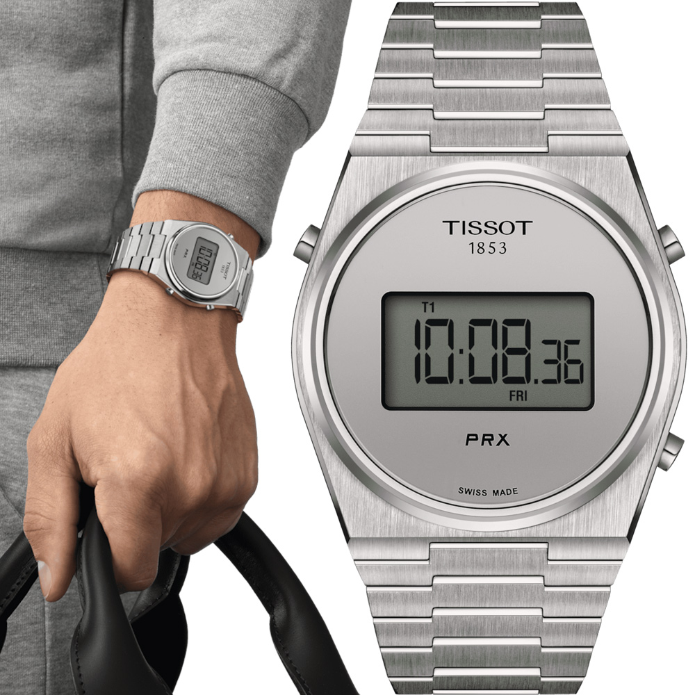 TISSOT 天梭 官方授權 PRX Digital 數位石英手錶-T1374631103000