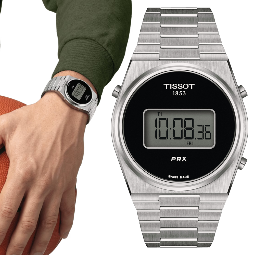 TISSOT天梭 PRX Digital 數位石英腕錶-銀 40mm/T1374631105000