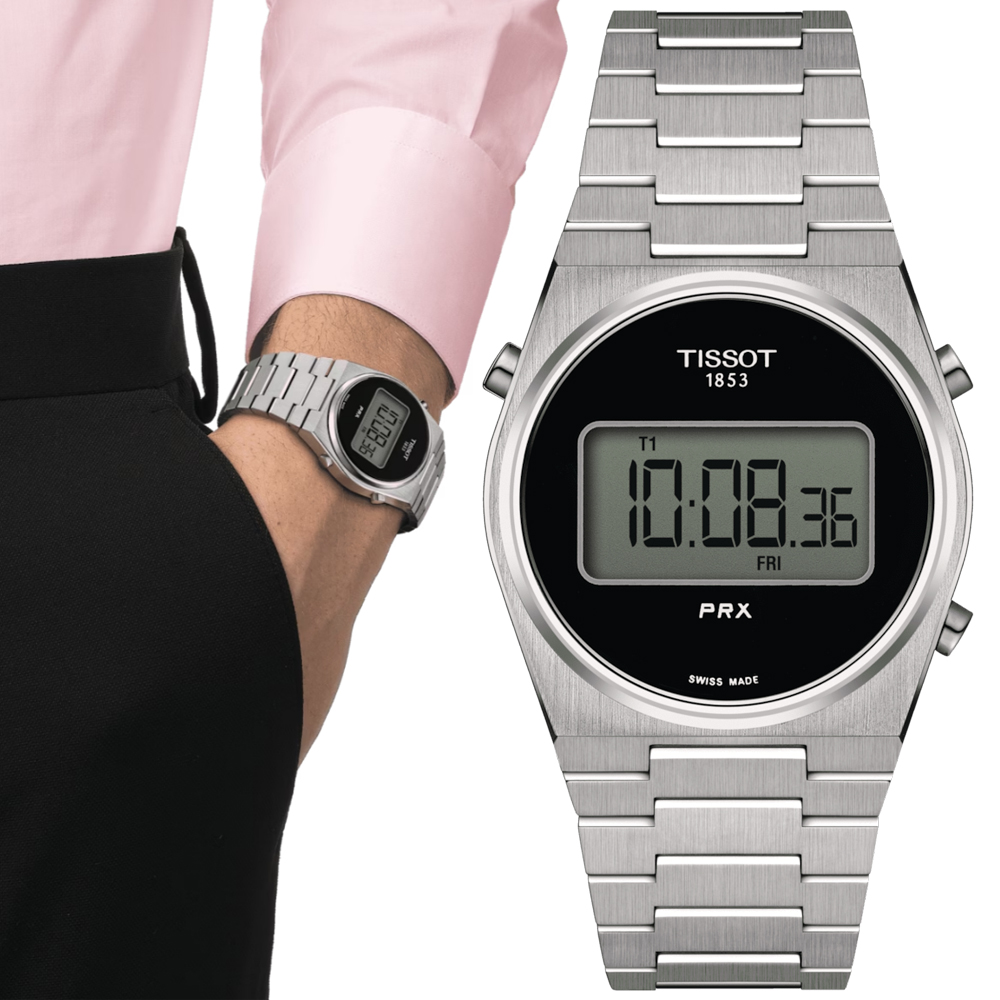 TISSOT天梭 PRX Digital 數位石英腕錶-黑 35mm/T1372631105000