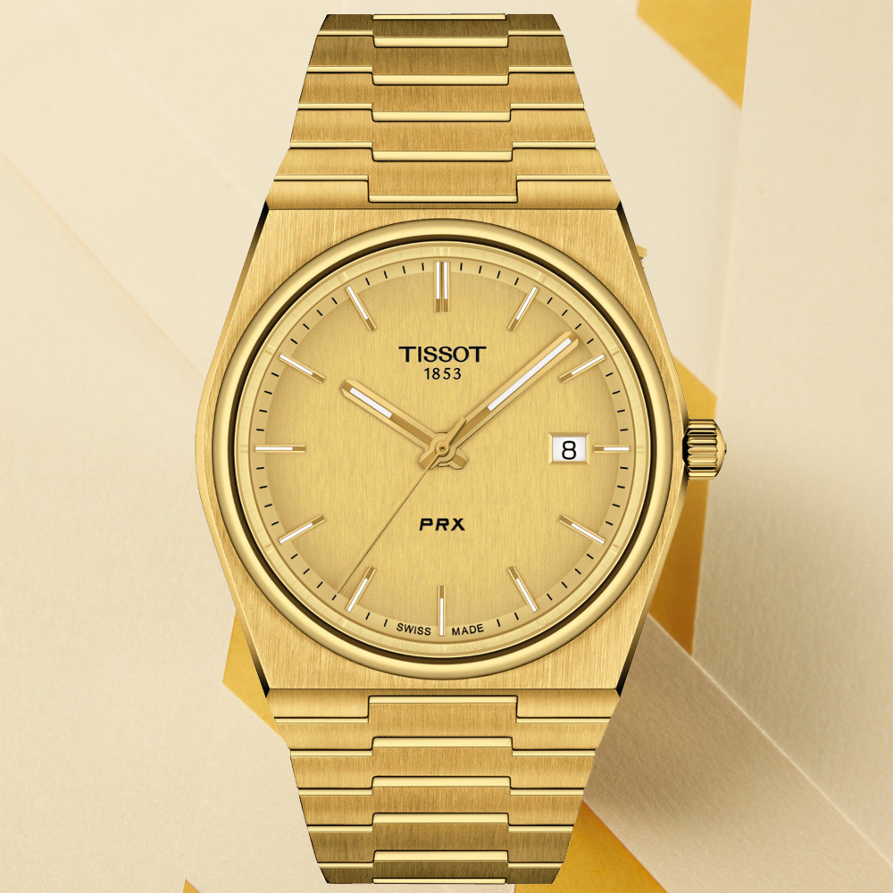 TISSOT天梭 PRX系列 簡約復古石英腕錶-金 40mm / T1374103302100