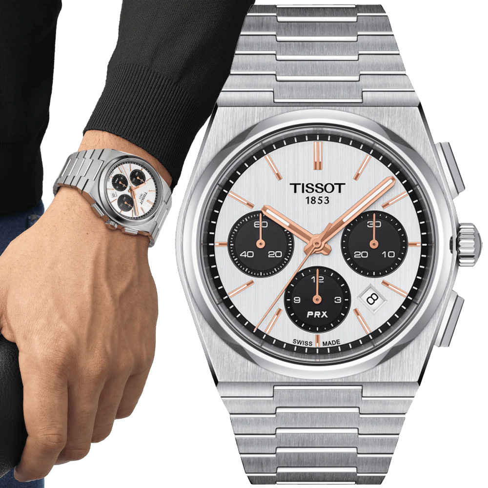 TISSOT天梭 PRX系列 復古計時機械腕錶-熊貓 42mm/T1374271101100