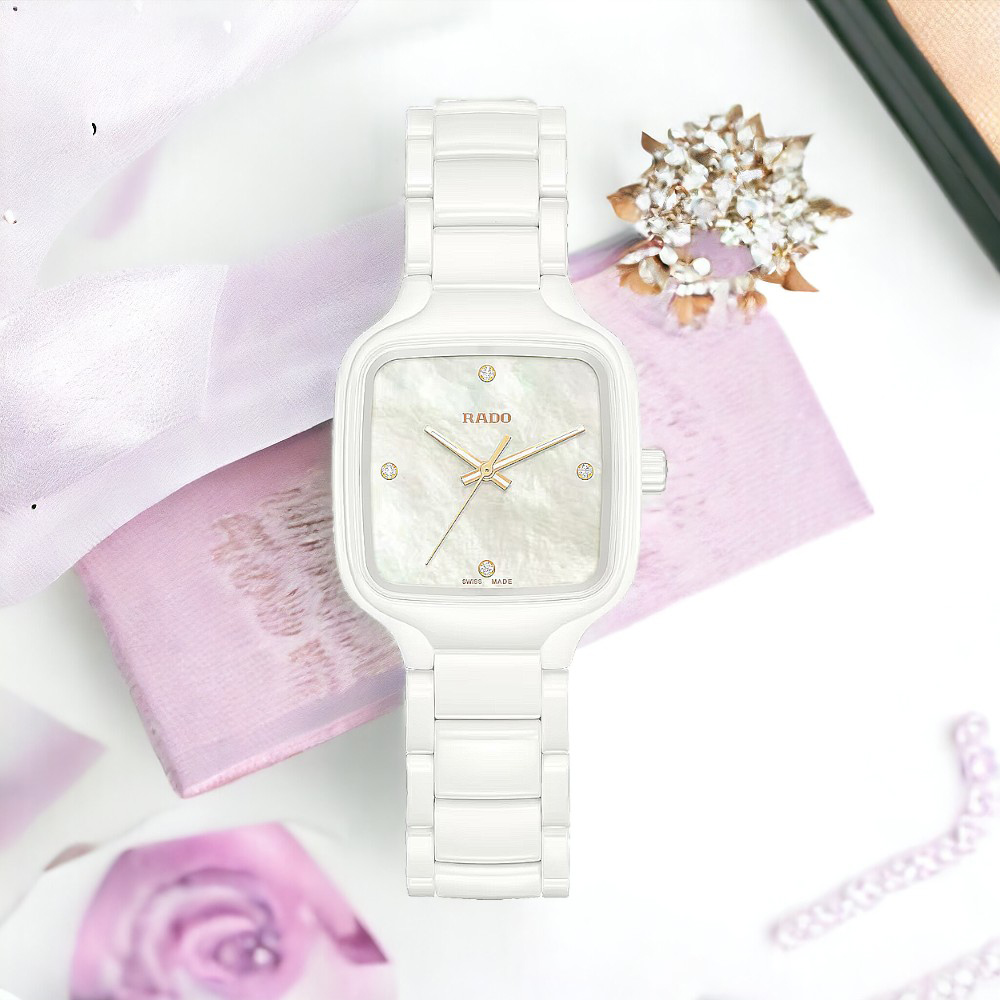 Rado 雷達錶 官方授權 True Square Diamonds 珍珠母貝 腕錶 女錶 陶瓷錶 R02(R27072902)