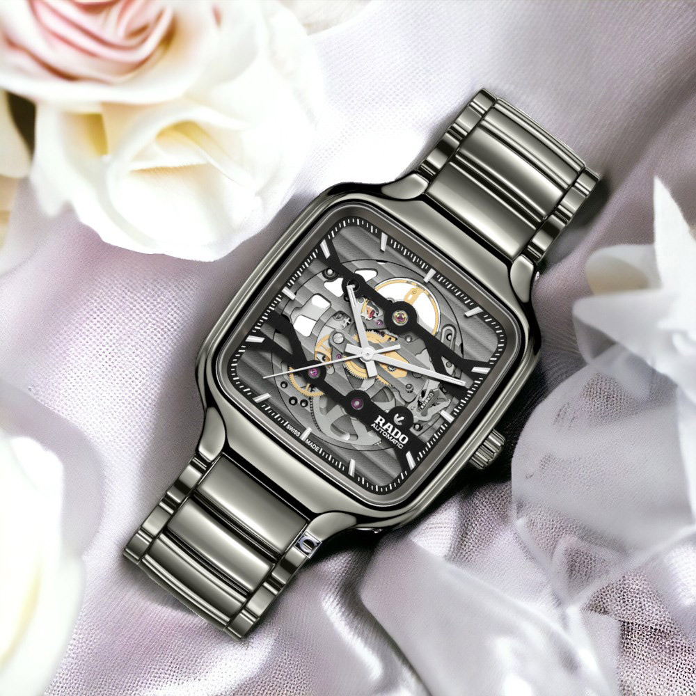 Rado 雷達表 官方授權 True真系列 方形 真讚 開芯自動機械腕錶 R02-R27125152-陶瓷錶 灰色 ˋ男錶 女錶