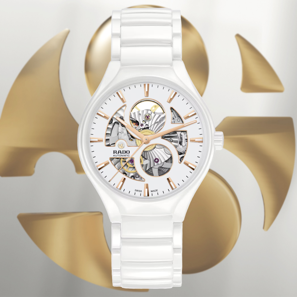 Rado 雷達表 True Round真我系列 高科技陶瓷鏤空機械腕錶-白 R05 R27115012