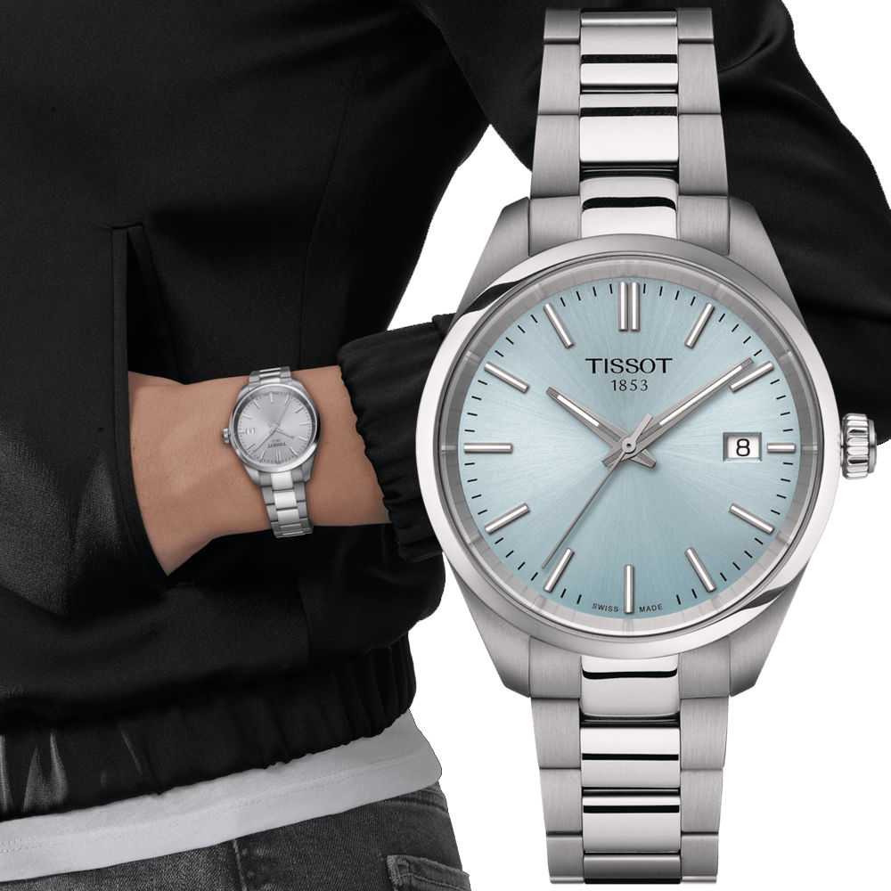 TISSOT天梭 PR100 經典簡約石英腕錶-冰藍 34mm / T1502101135100