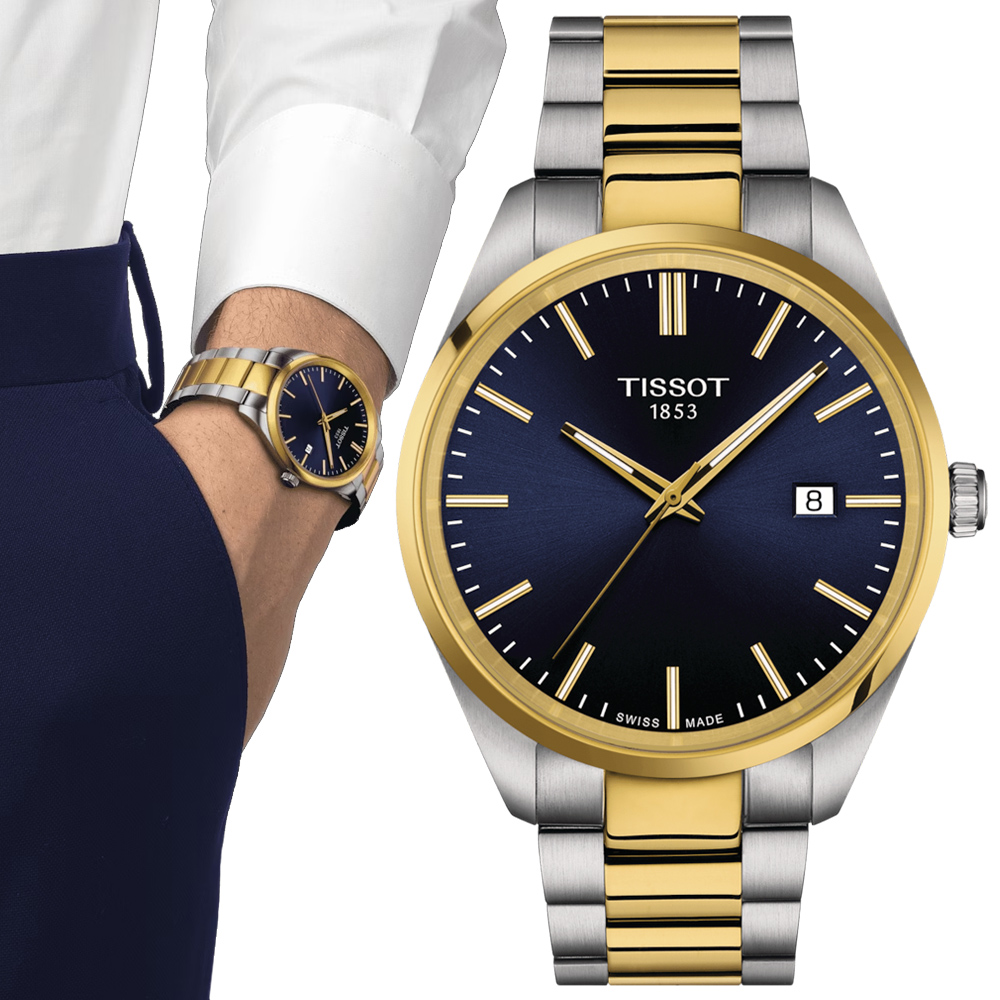 TISSOT天梭 PR100 經典簡約石英腕錶-藍x金 40mm / T1504102204100