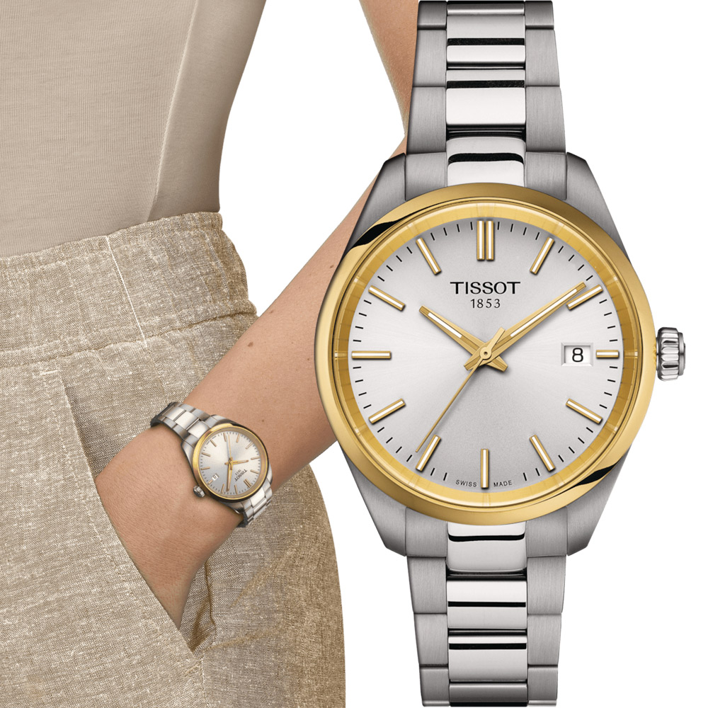 TISSOT 天梭錶官方授權 PR 100 俐落簡約時尚女錶-T1502102103100/雙色34MM