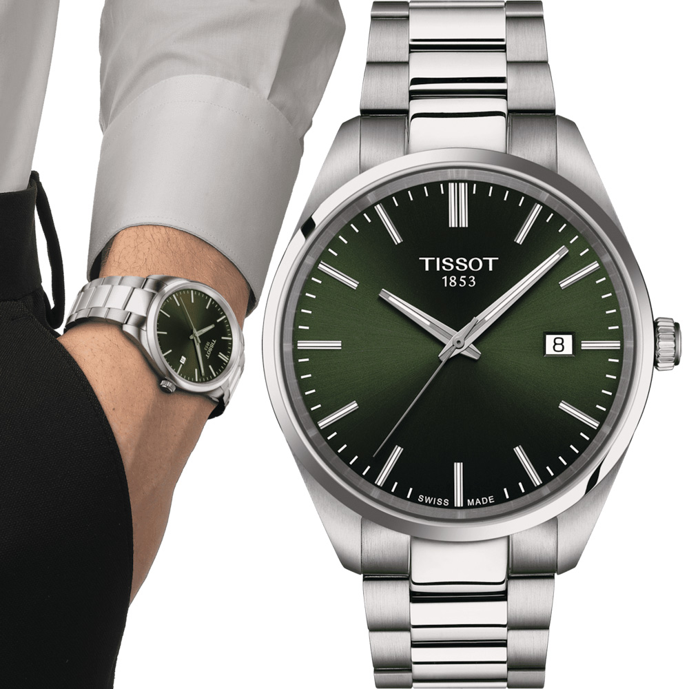 TISSOT 天梭錶官方授權 PR 100 簡約時尚男錶-T1504101109100/綠40mm