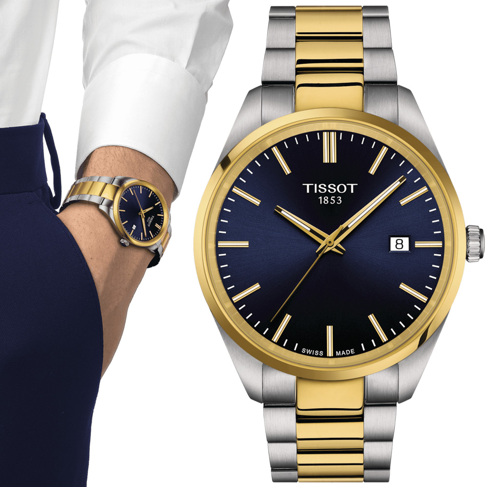 TISSOT 天梭錶官方授權 PR 100 簡約時尚男錶-T1504102204100/雙色40mm