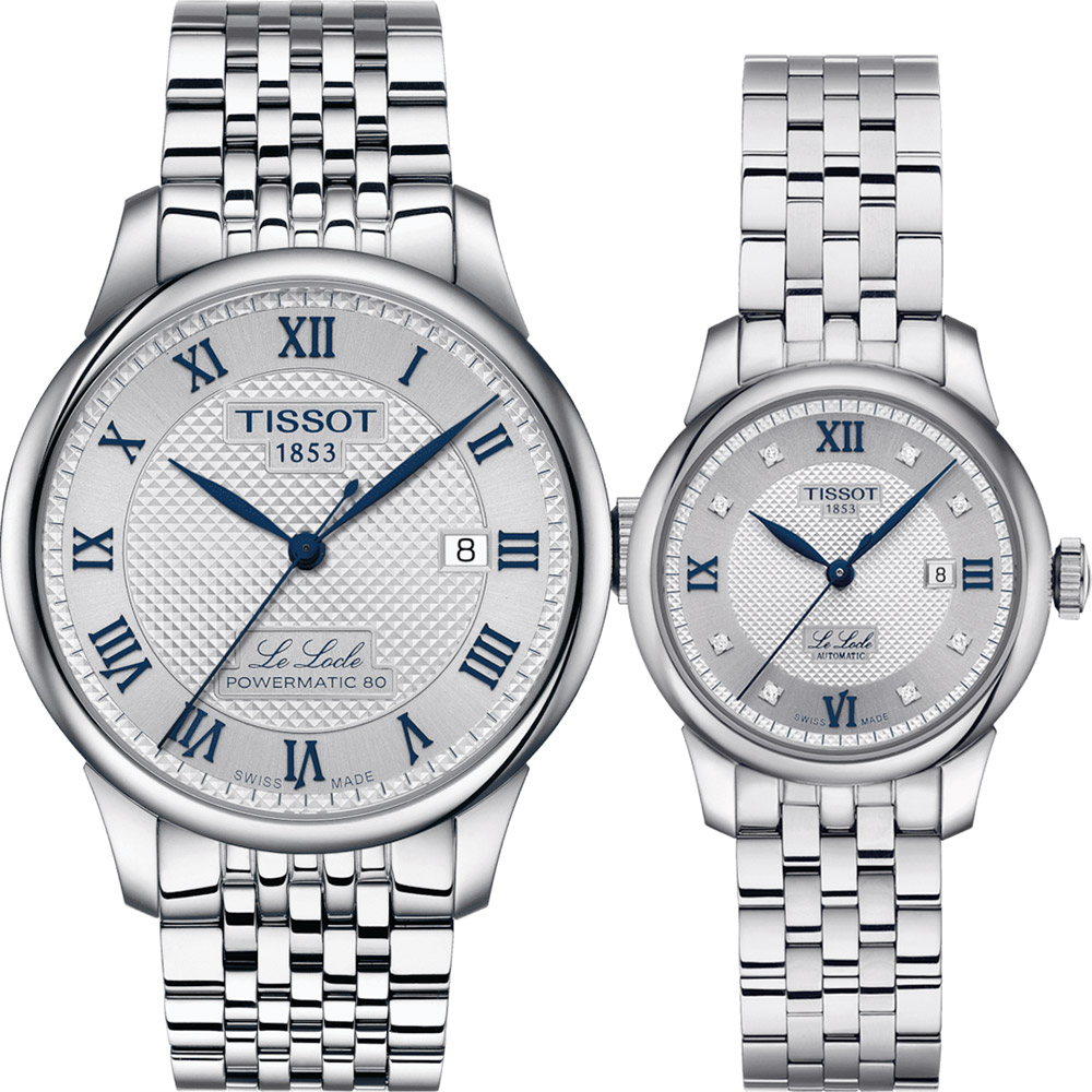 TISSOT 天梭 Le Locle 20周年機械對錶 情侶手錶 附贈原廠皮帶(T0064071103303+T0062071103601)