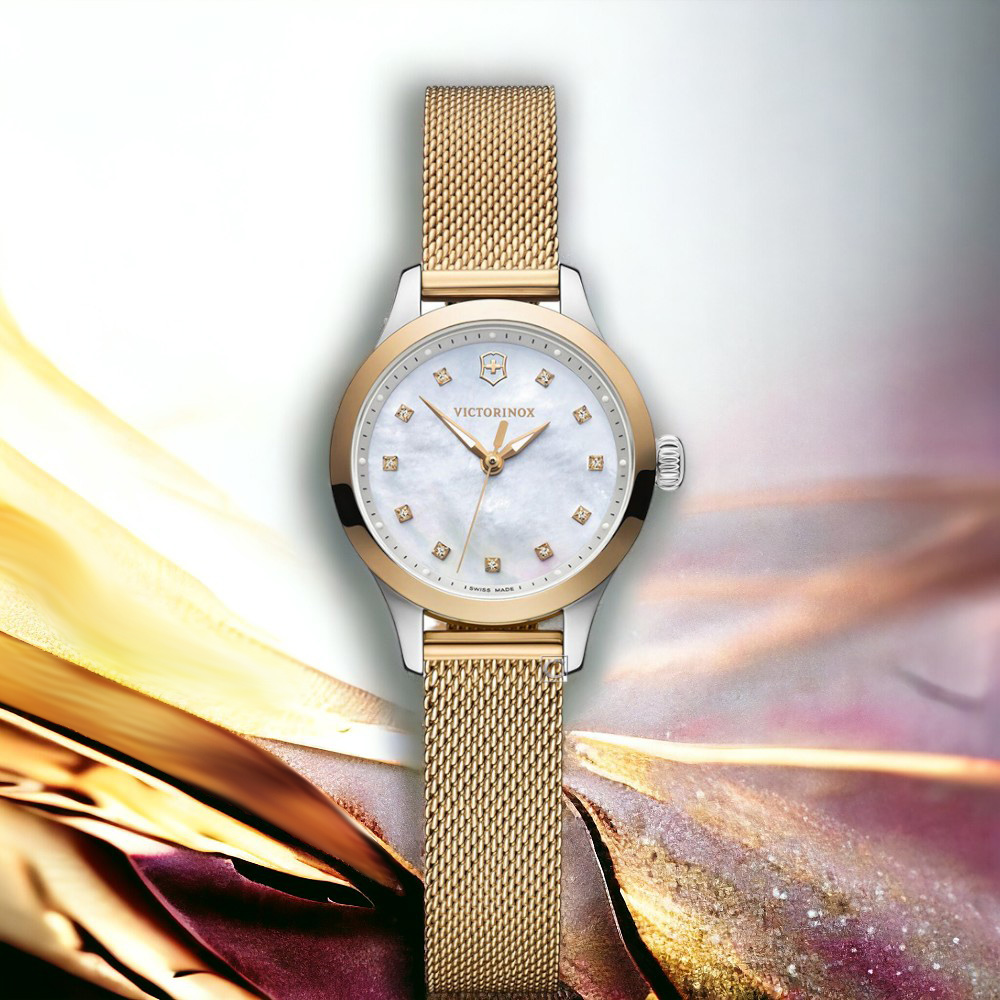 Victorinox 瑞士維氏 Alliance XS 現代時尚女錶 米蘭錶帶 金色 珍珠貝-VISA-241879