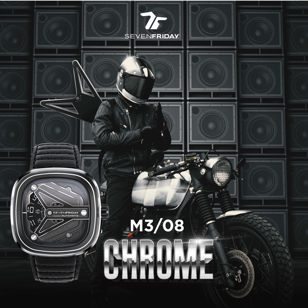 SEVENFRIDAY M3/08 CHROME 龐克搖滾自動上鍊機械錶-黑/47.6x47mm