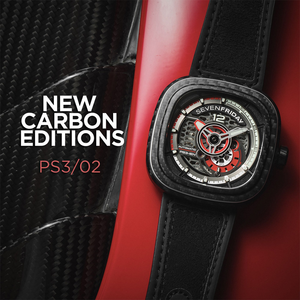 SEVENFRIDAY 碳纖維限定版 PS3/02 紅寶紅 自動上鍊機械錶-47X47.6mm