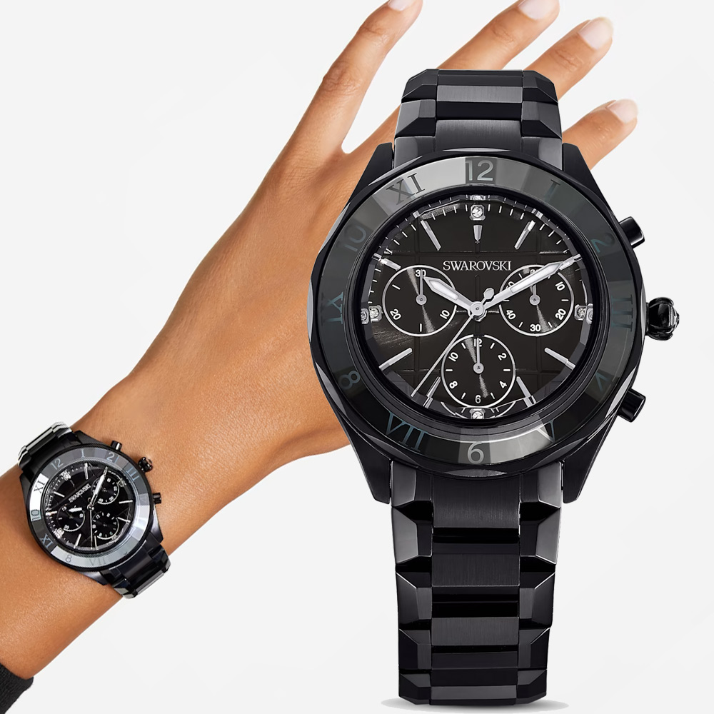 SWAROVSKI 施華洛世奇 Dxtera系列 摩登時尚計時腕錶-5641393/黑39mm