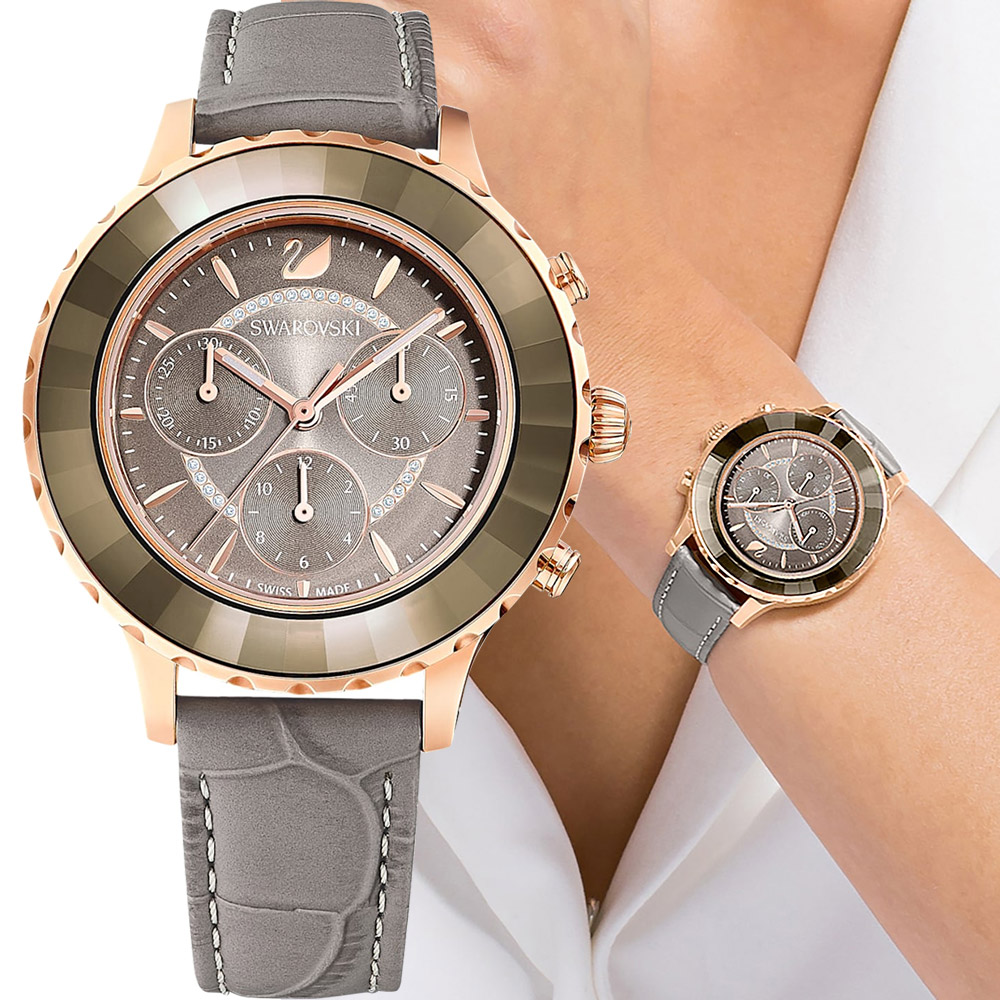 SWAROVSKI 施華洛世奇 Octea Lux Chrono奢華耀眼計時手錶-灰39.5mm 5452495