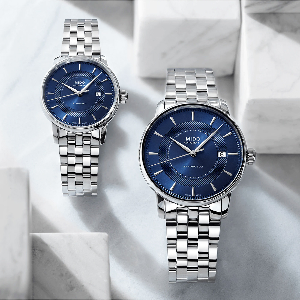 MIDO 美度 Baroncelli 永恆系列 午夜藍 機械情侶手錶 對錶 M0374071104101+M0372071104101