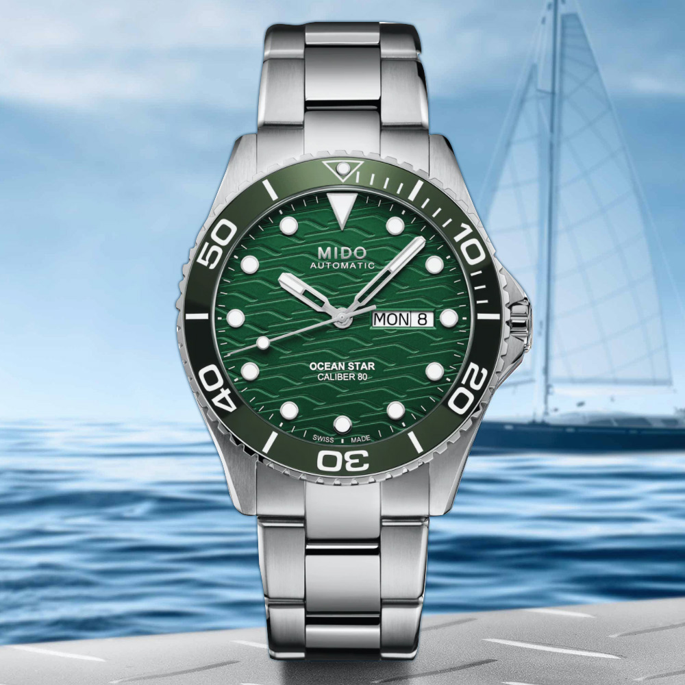 MIDO 美度 Ocean Star 200C 廣告款 海洋之星陶瓷潛水錶-綠/42.5mm M0424301109100