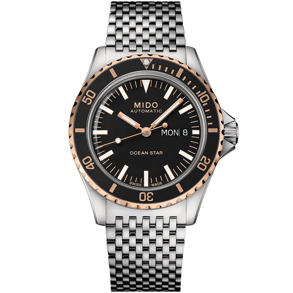 MIDO 美度 Ocean Star 海洋之星200米機械腕錶/黑X玫瑰金/40.5mm/M0268302105100
