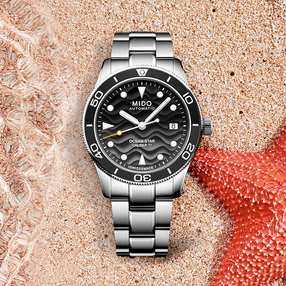 MIDO 美度 OCEAN STAR 39 海洋之星波紋浮雕潛水機械錶/黑/39mm/M0269071106100