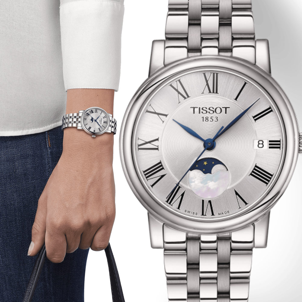 TISSOT T-Classic系列(T1222231103300)CARSON 經典月相時尚女錶32mm