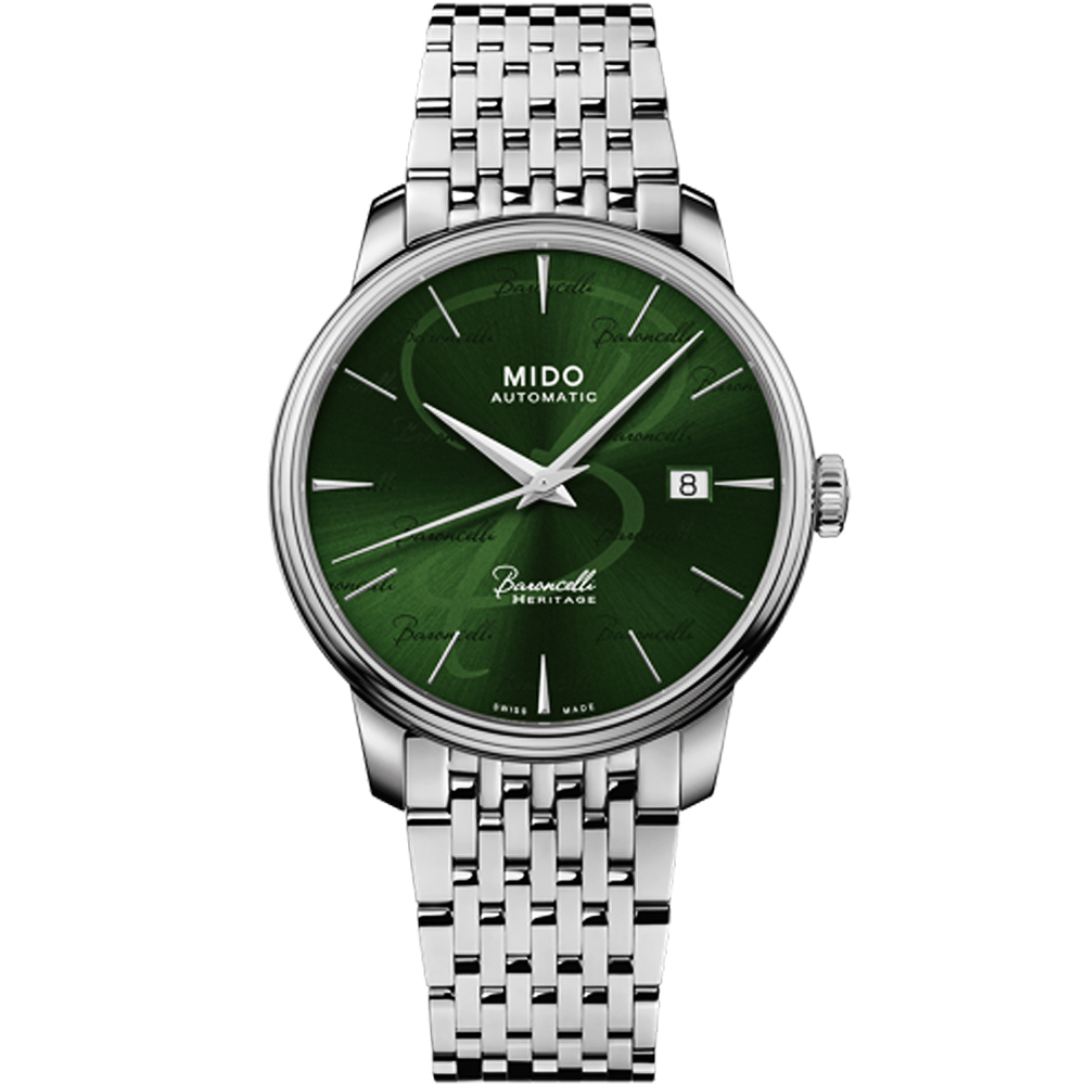MIDO 美度 Baroncelli 永恆系列 超薄復刻機械錶-銀x綠/39mm M0274071109100