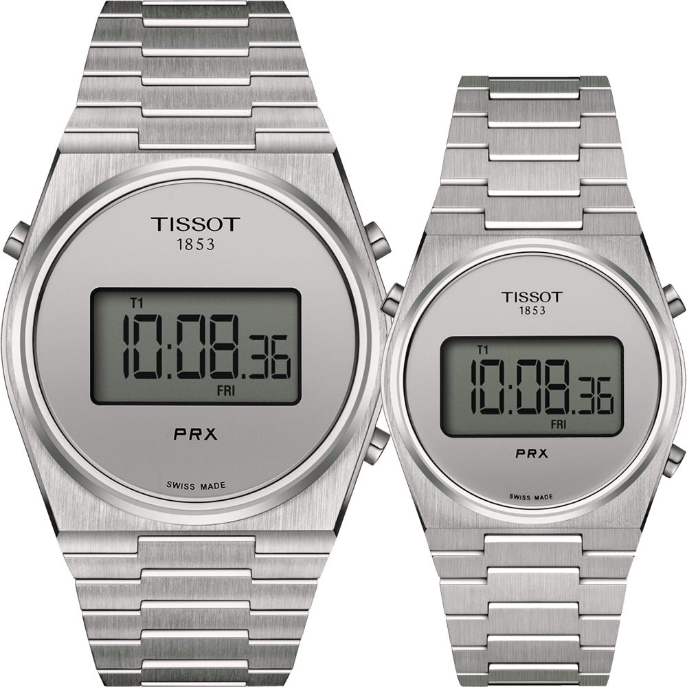 TISSOT 天梭 PRX Digital 數位石英對錶 石英手錶-40+35mm(T1374631103000+T1372631103000)