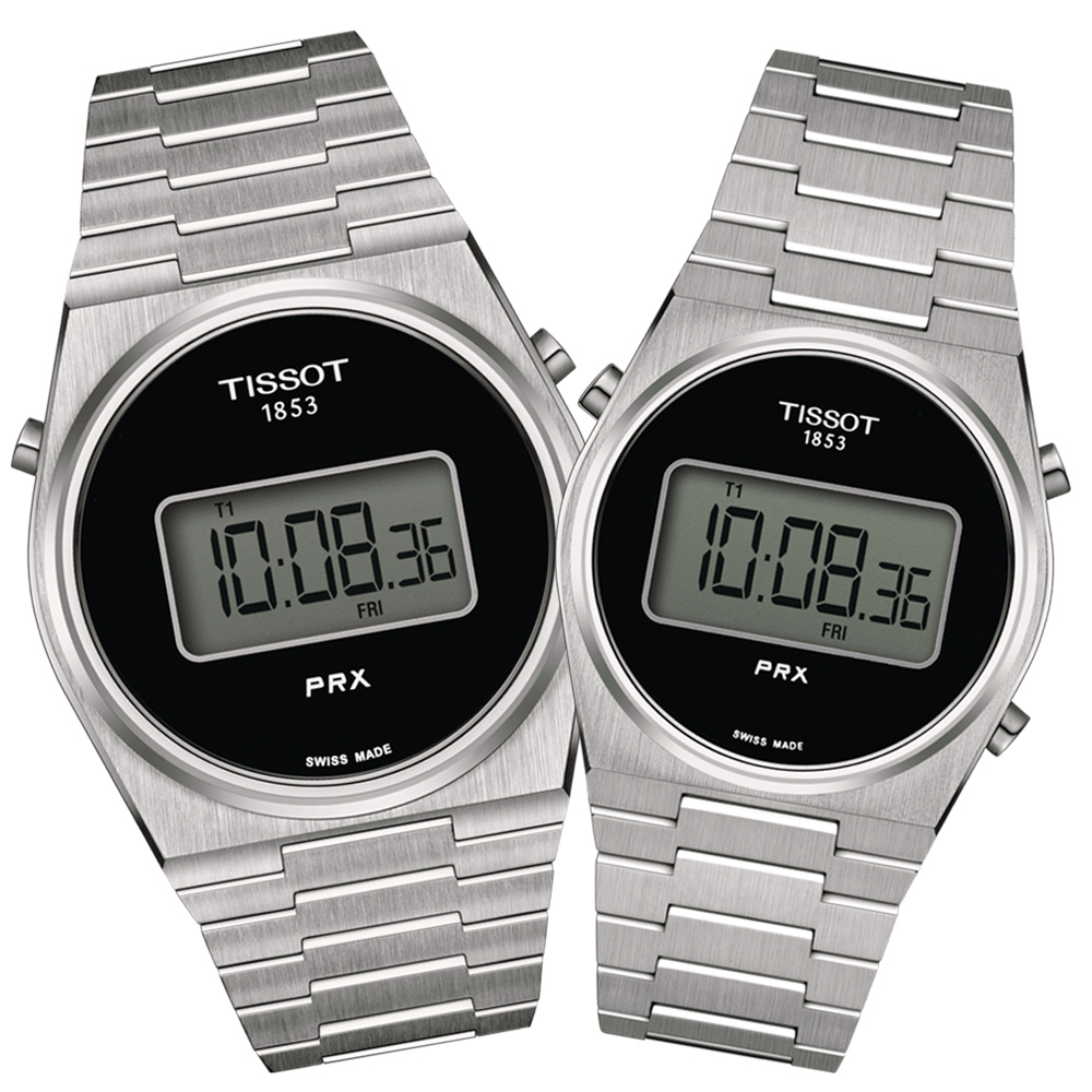 TISSOT天梭 PRX Digital 數位石英對錶-黑 / T1374631105000+T1372631105000