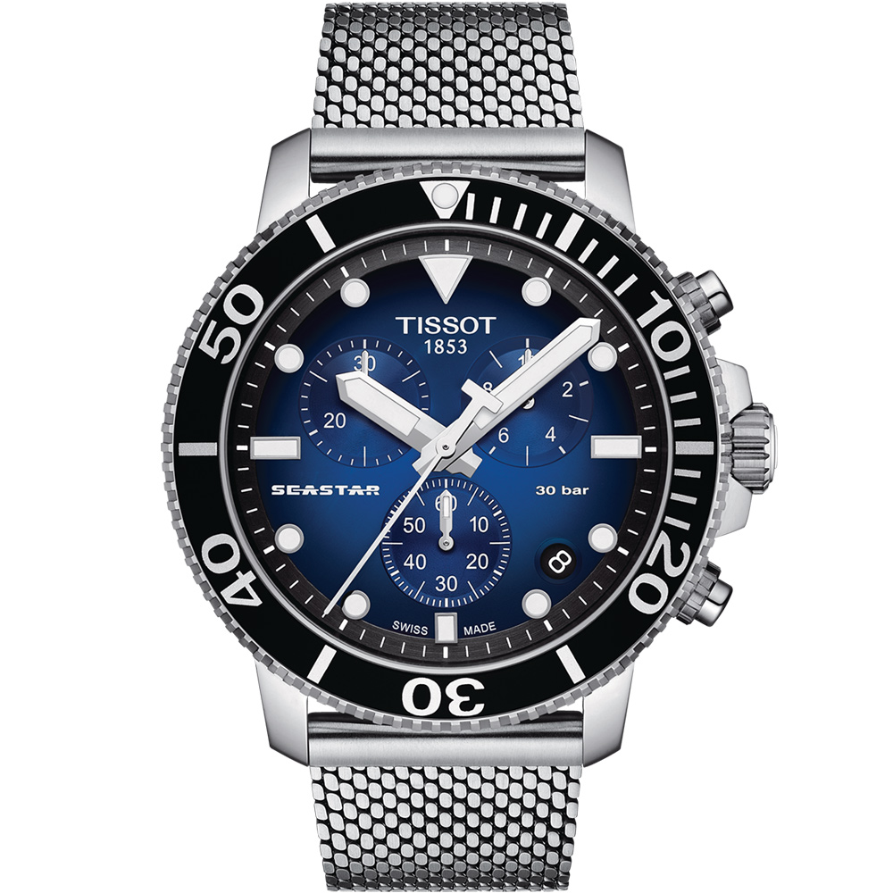 TISSOT 天梭 Seastar 海星300米潛水計時時尚錶(T1204171104102)藍
