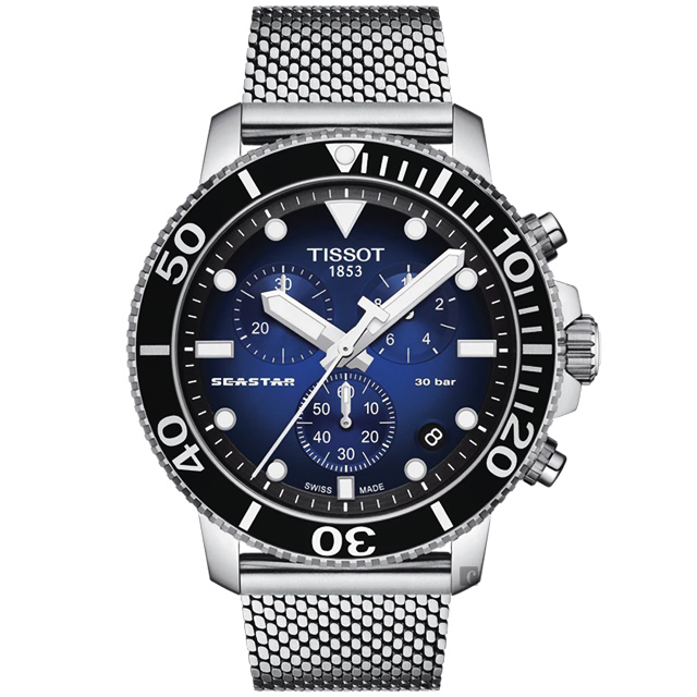 TISSOT 天梭 Seastar 1000 海洋之星300米潛水石英計時手錶-藍/45.5mm T1204171104102