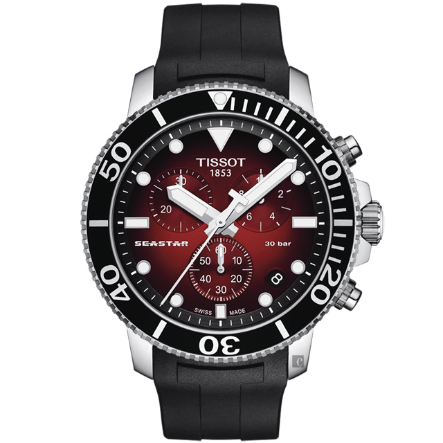 TISSOT 天梭 Seastar 1000 海洋之星300米潛水石英計時手錶-紅/45.5mm T1204171742100