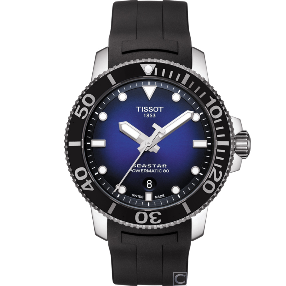TISSOT 天梭 Seastar 海星300米陶瓷框潛水機械錶(T1204071704100)