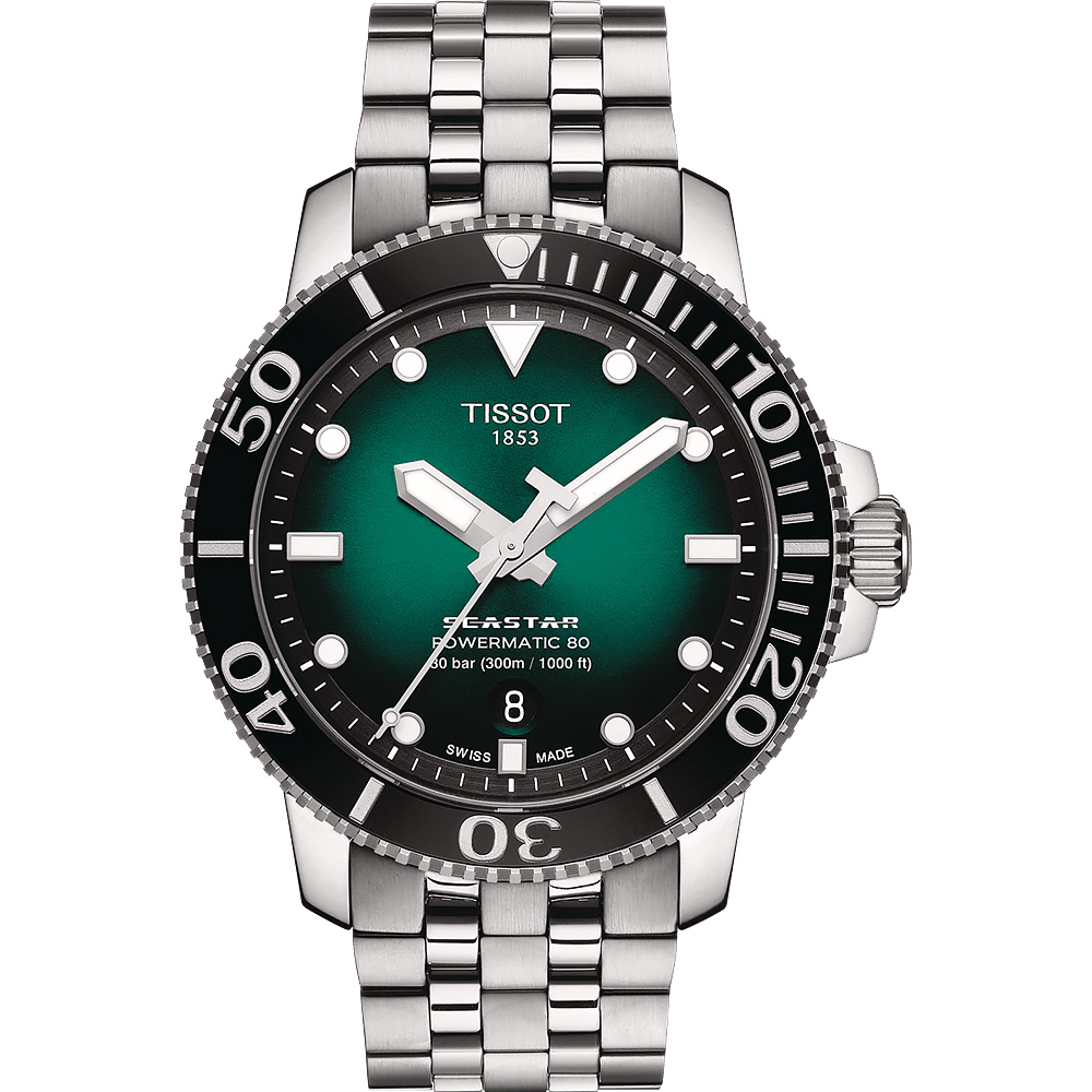 TISSOT 天梭 Seastar 1000 海洋之星300米潛水機械錶-綠/43mm T1204071109101