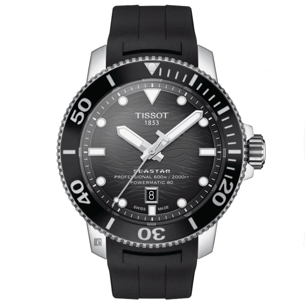 TISSOT 天梭 Seastar 2000 海洋之星600米潛水機械錶-黑/46mm T1206071744100