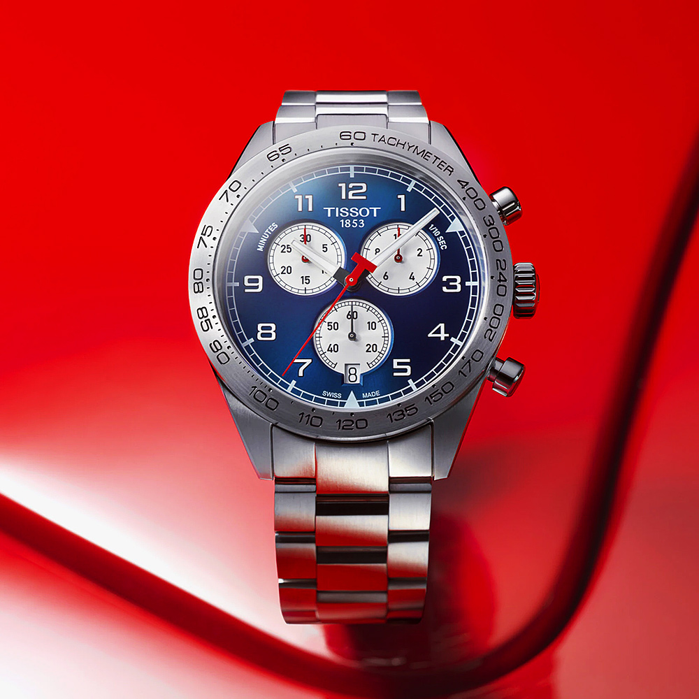 TISSOT天梭 PRS516 賽車計時石英手錶-藍x銀/45mm T1316171104200