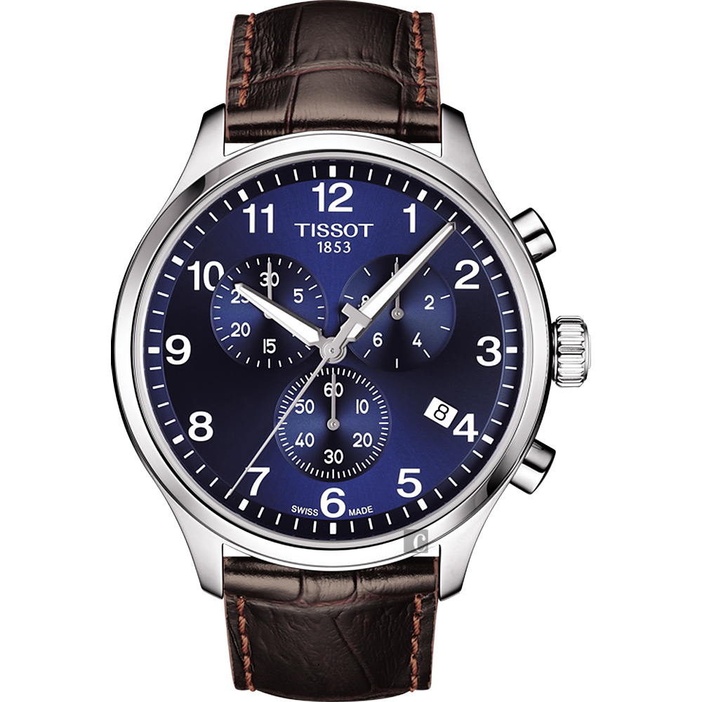 TISSOT 天梭 韻馳系列 Chrono XL計時手錶-藍x咖啡/45mm T1166171604700