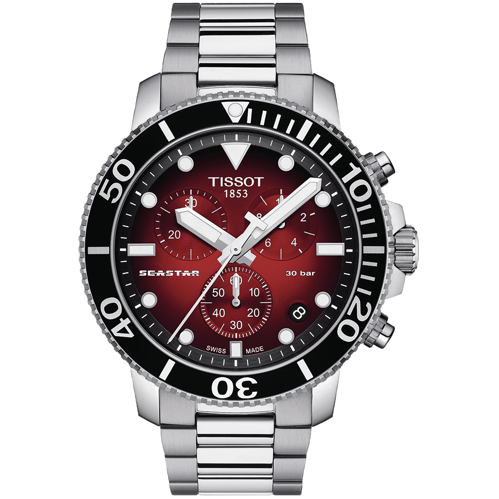 TISSOT 天梭 Seastar 1000海洋之星三眼計時300米潛水錶/紅/45.5mm/T1204171142100