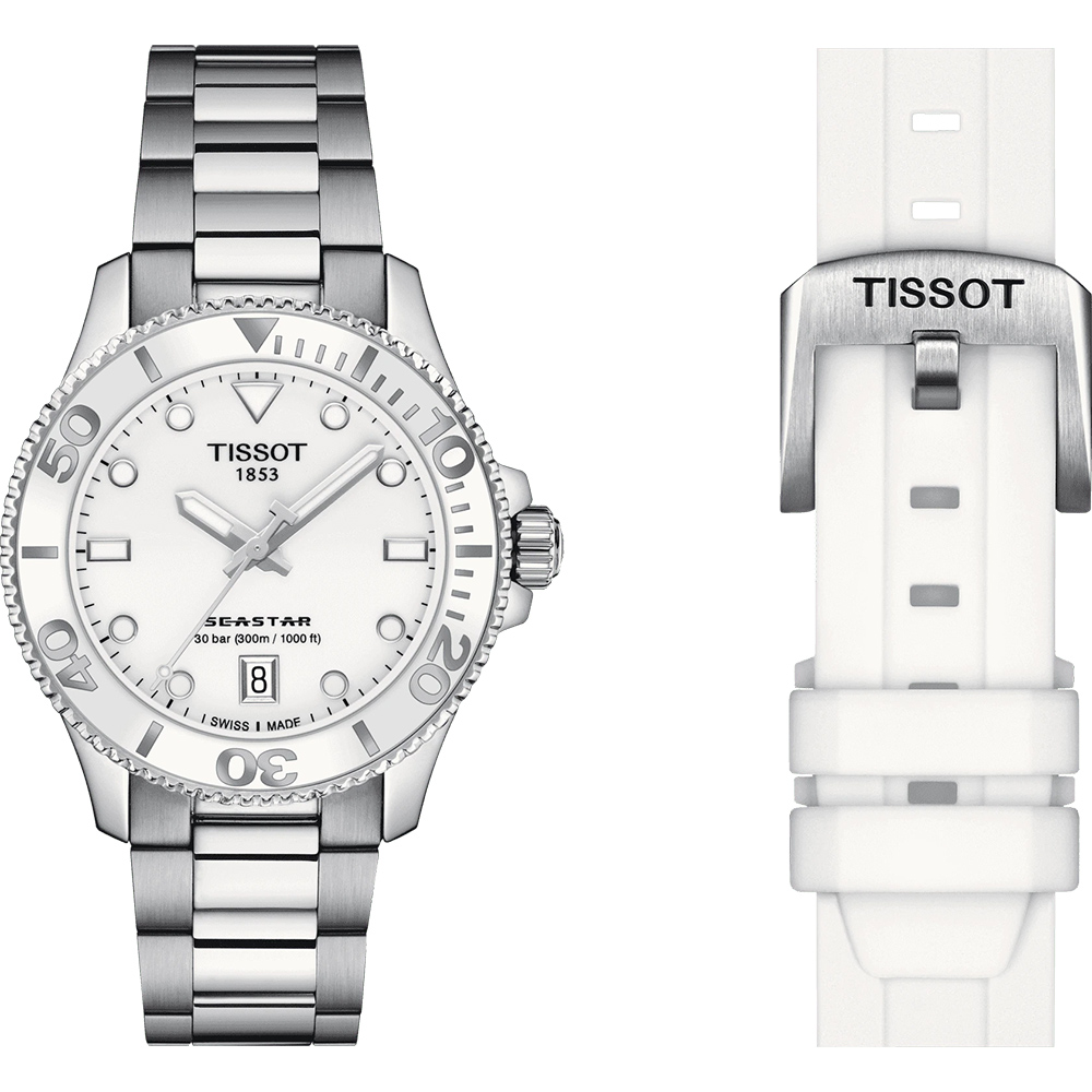 TISSOT 天梭 Seastar 1000 海洋之星300米潛水女錶 中性錶 贈白色矽膠帶-36mm T1202101101100