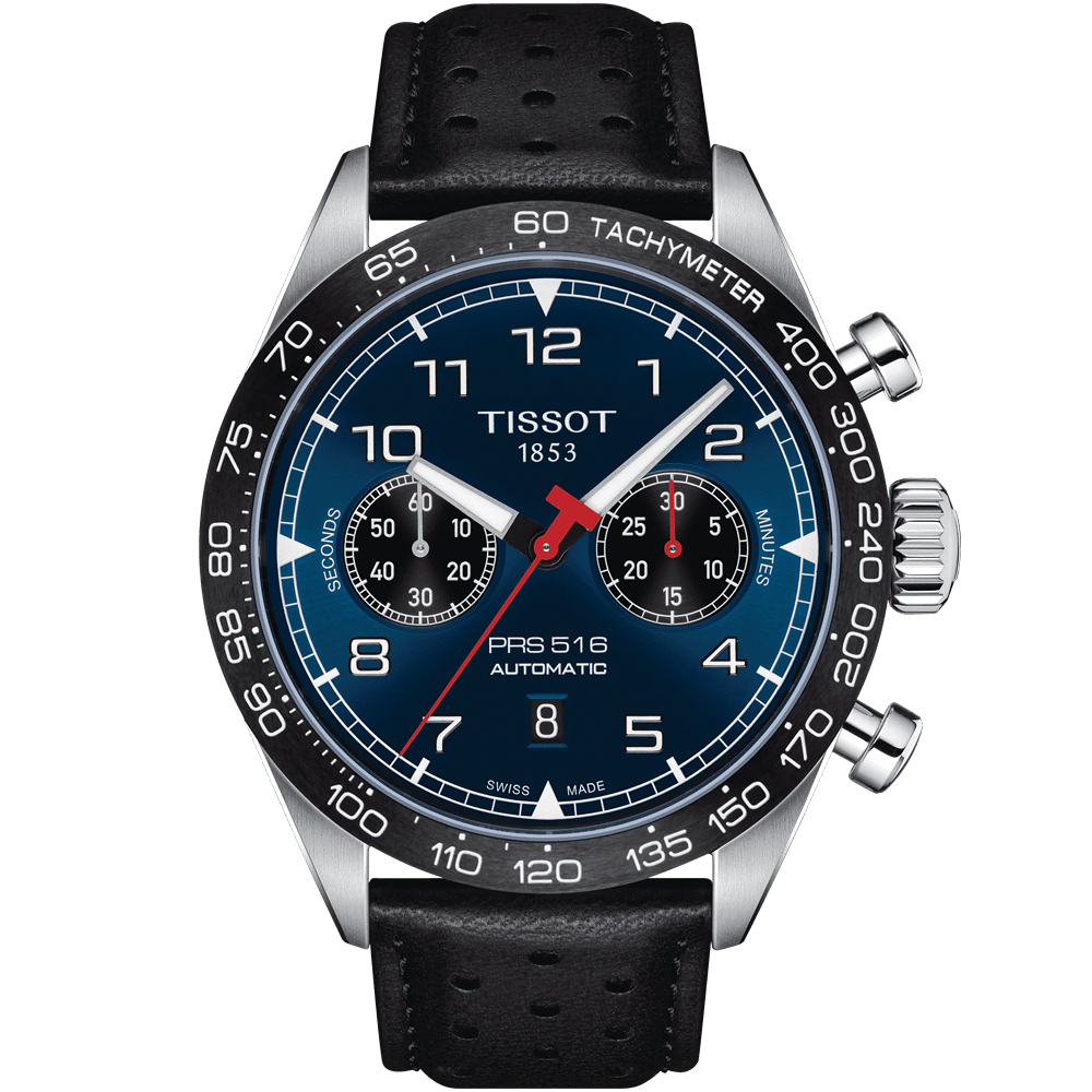 TISSOT 天梭 PRS516 賽車計時機械手錶-黑x藍/45mm T1316271604200