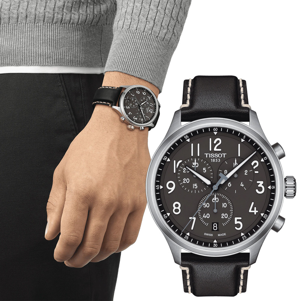 TISSOT 天梭 韻馳系列 Chrono XL計時手錶-黑x銀/45mm T1166171606200