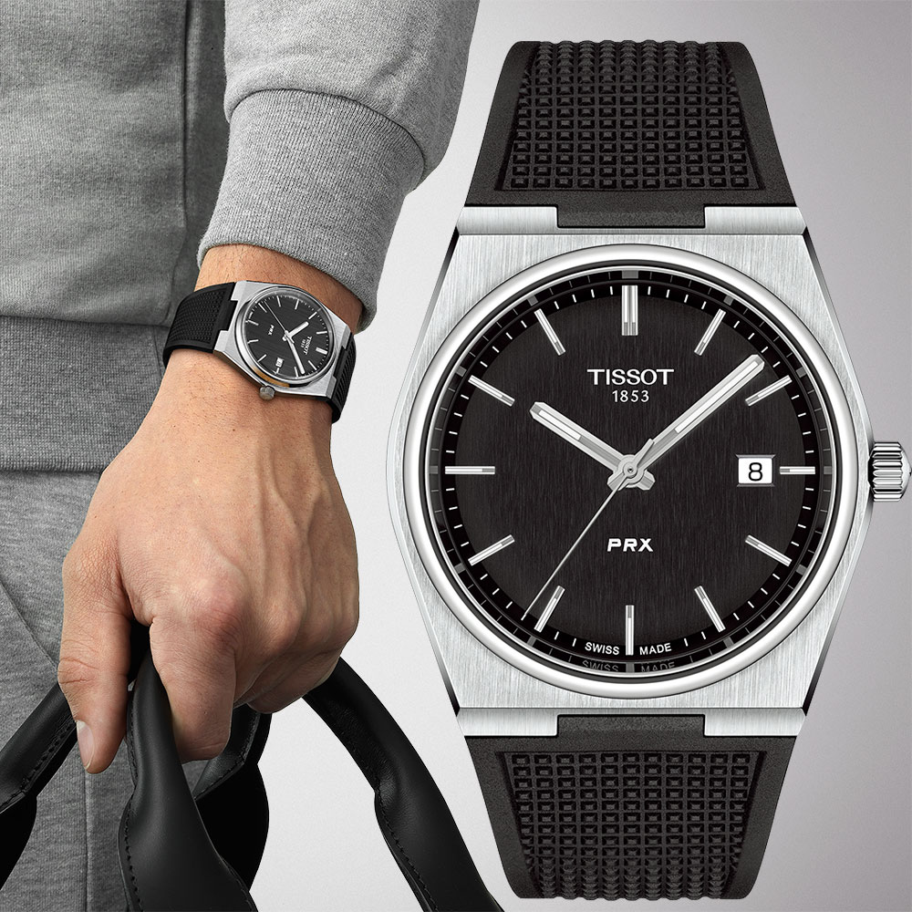 TISSOT 天梭 官方授權 PRX系列 70年代復刻手錶-黑/40mm T1374101705100