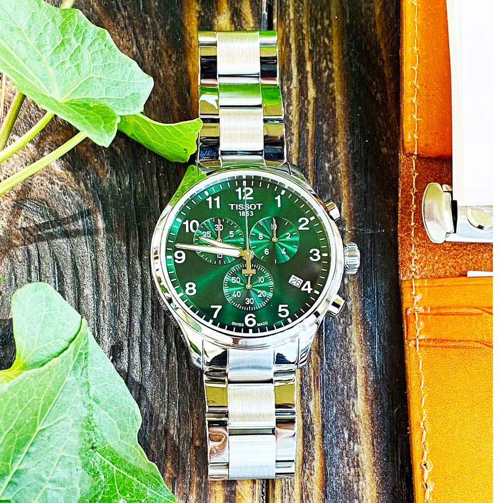 TISSOT 天梭 官方授權 韻馳系列 XL 三眼計時碼錶腕錶-T1166171109200-綠 45mm